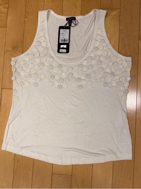 Nwt Escada White Tank With Decorative Coin Appliqus